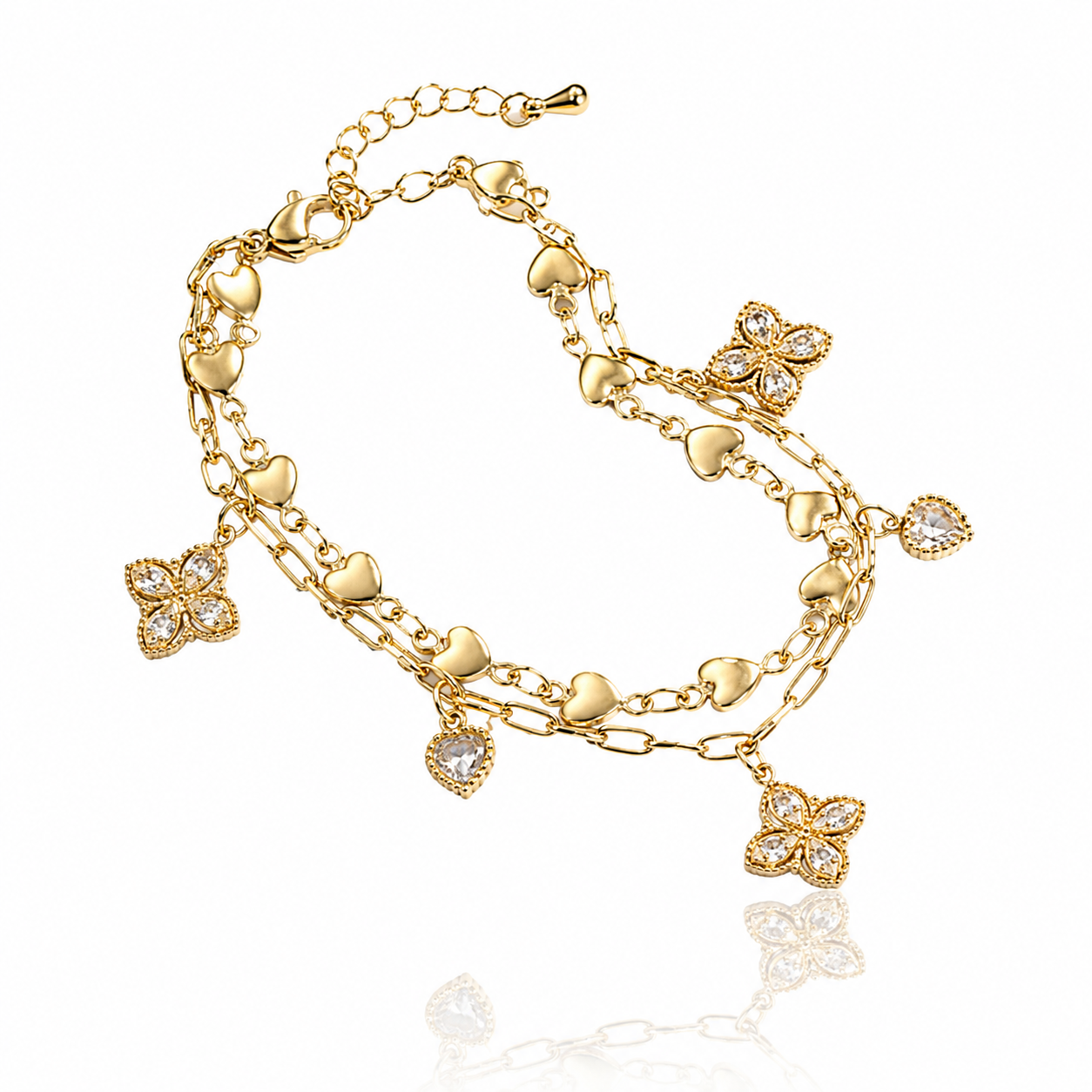 Bracelet charms trèfle & cœur