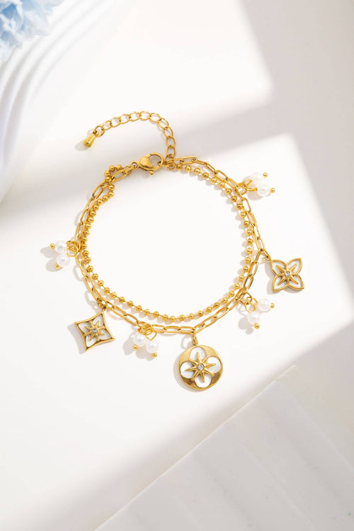 Bracelet double tour trèfle fleurs