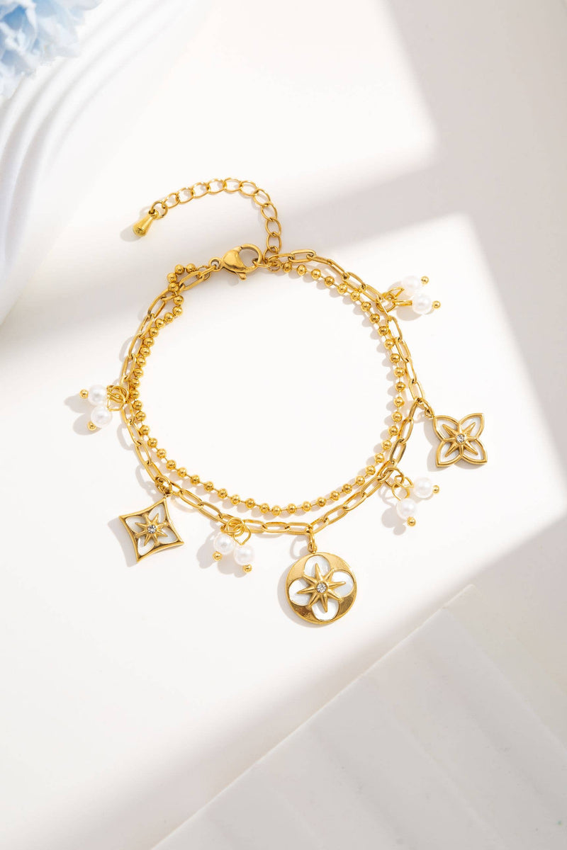 Bracelet double tour trèfle fleurs